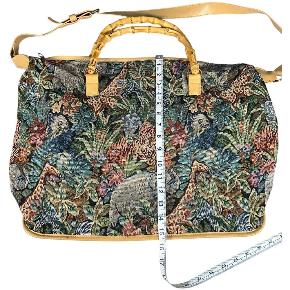 Tapestry Jungle Print Bamboo Handle Tote Bag - Multicolor - Picture 8 of 13